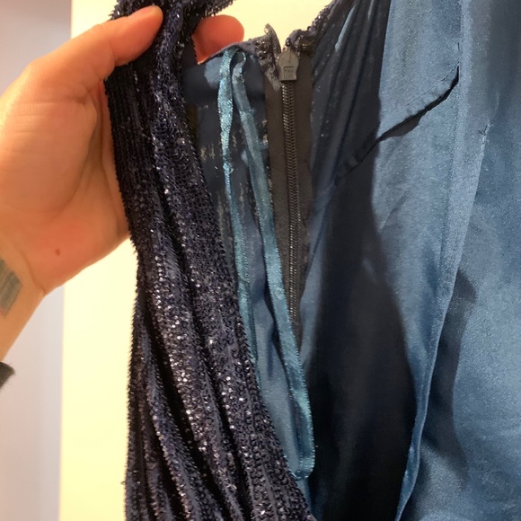 Sequin Navy Open Back Cocktail Dress - Picture 6 of 8